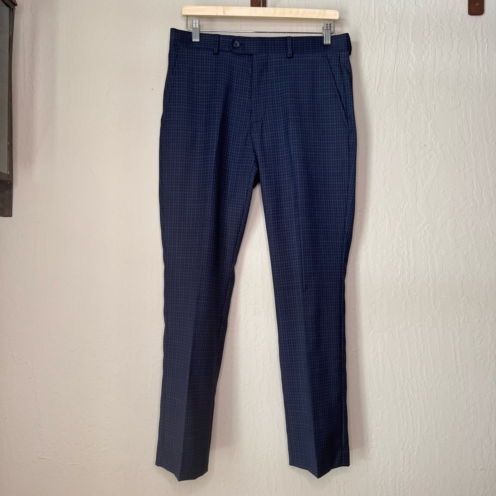 NWT Original Penguin Wool Navy Blue Plaid Slim Dress Pants Size 32W x 30L - Picture 11 of 13